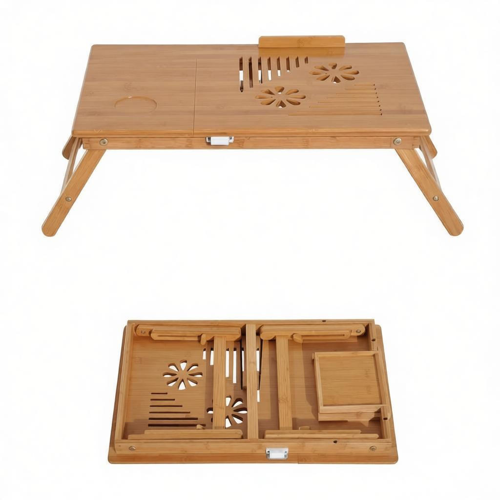 LAPTOPTISCH DE-37258 klappbar höhenverstellbar mit Schublade Natur - Naturfarben, Naturmaterialien (55/35/32.5cm) - ComfortXL