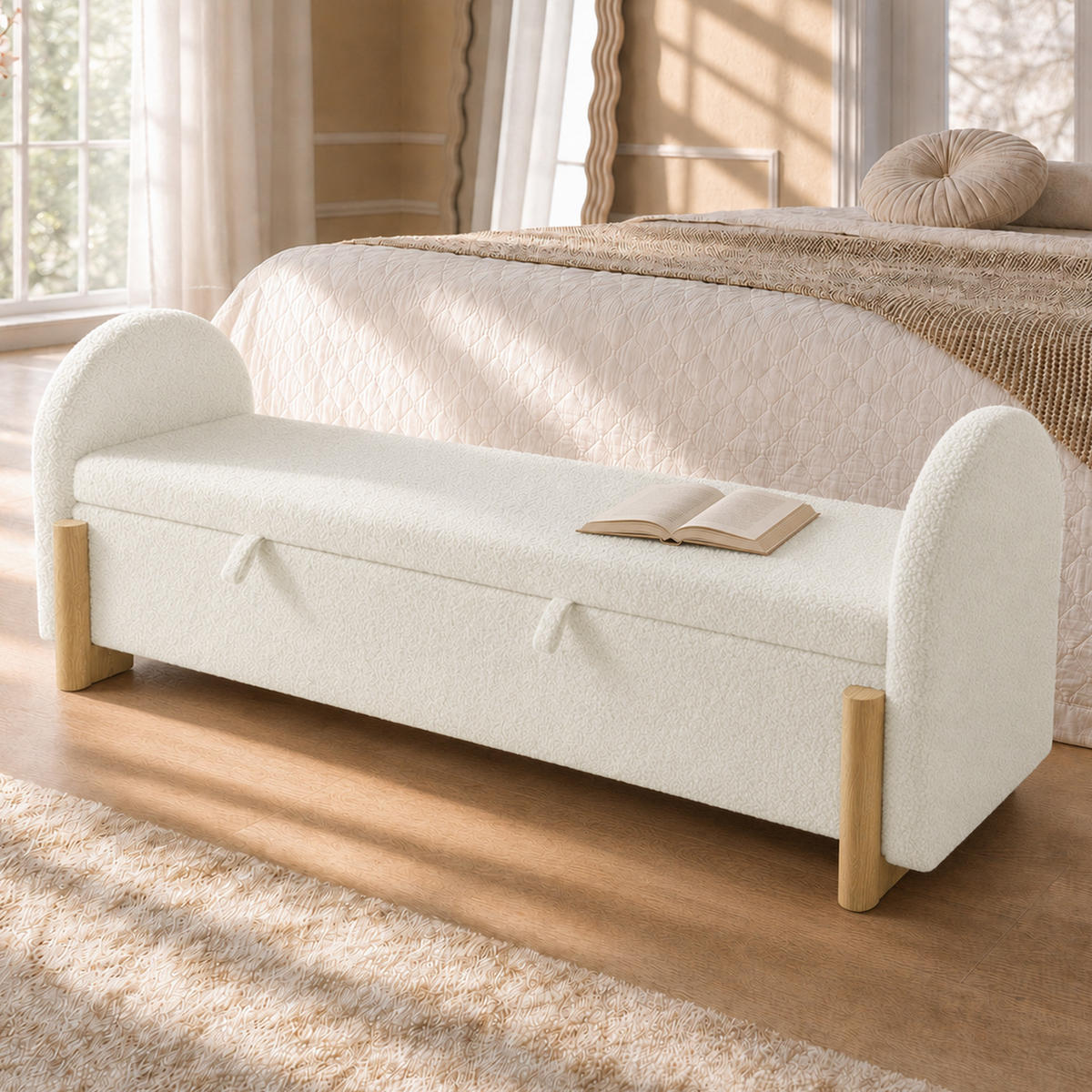 BETTBANK 186x47x61 cm Weiß mit Stauraum - Weiß, Holz (186/61/47cm) - FLIEKS