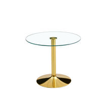 BAROVÝ stůl 85/85/76 cm se skleněnou deskou a kovovou podnoží, Zlatá, Transparentní - zlatá, kompozitní dřevo (85/85/76cm) - Redom