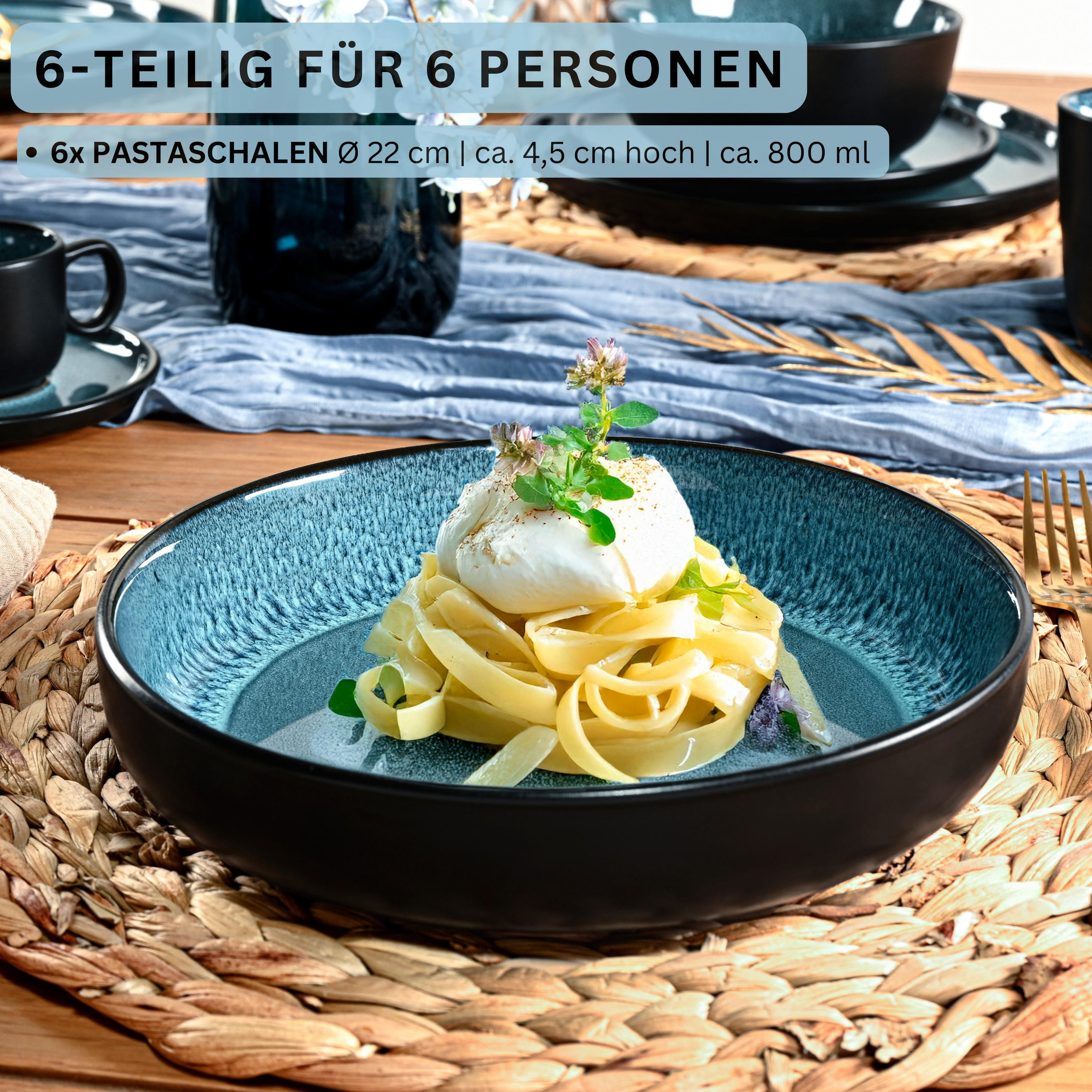 PASTASCHALEN SET VIGO - 6 teilig aus Steingut - Blau, Stein (22cm) - Sänger