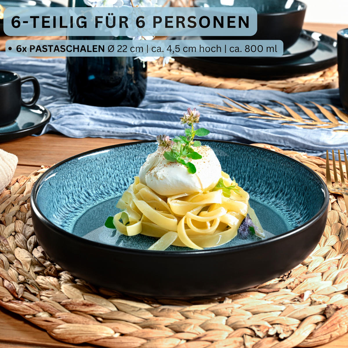 PASTASCHALEN SET VIGO - 6 teilig aus Steingut - Blau, Stein (22cm) - Sänger