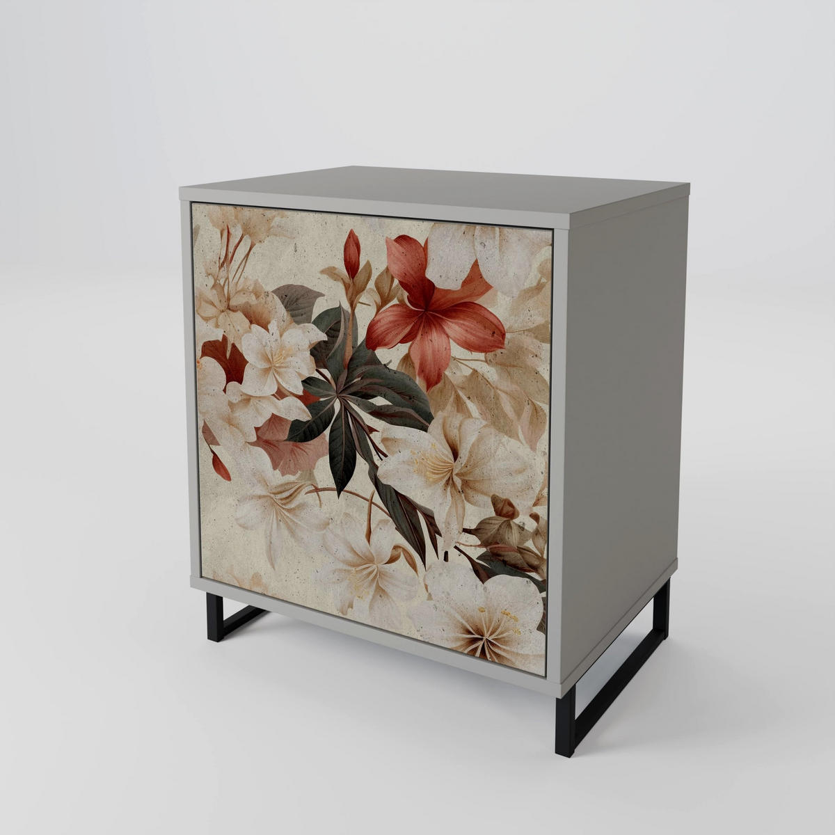 SIDEBOARD PETAL HARMONY, Grau, 57,5x42x77,5 cm, Schräge Buchenholzfüße - Buchefarben/Multicolor, Holzwerkstoff/Buchenholz (57.5/77.5/42cm) - SpaceRebels