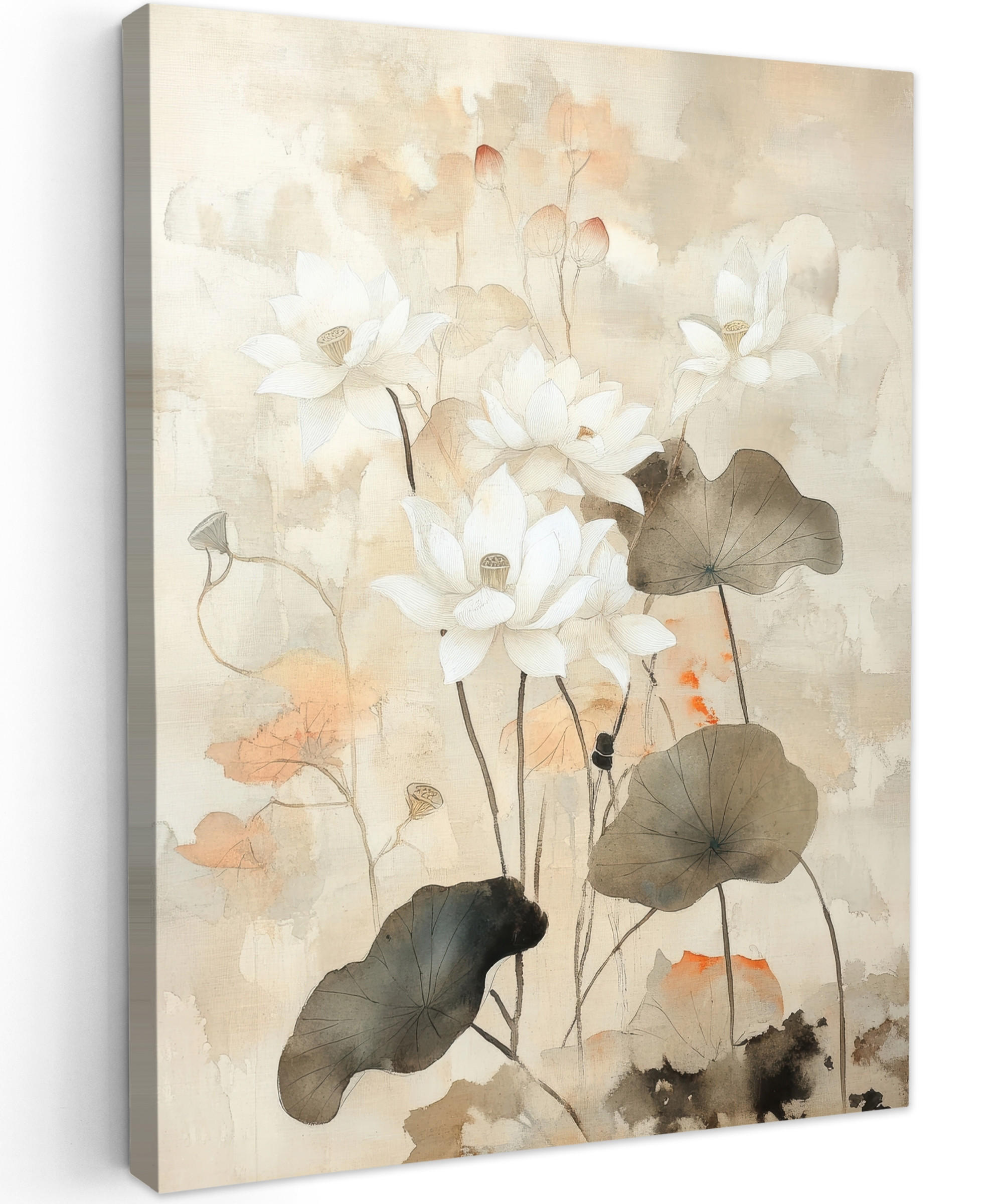 LEINWANDBILD Blumen - Japandi - Wabi sabi 60x80 cm - Sandfarben, Textil (60/80cm) - MuchoWow