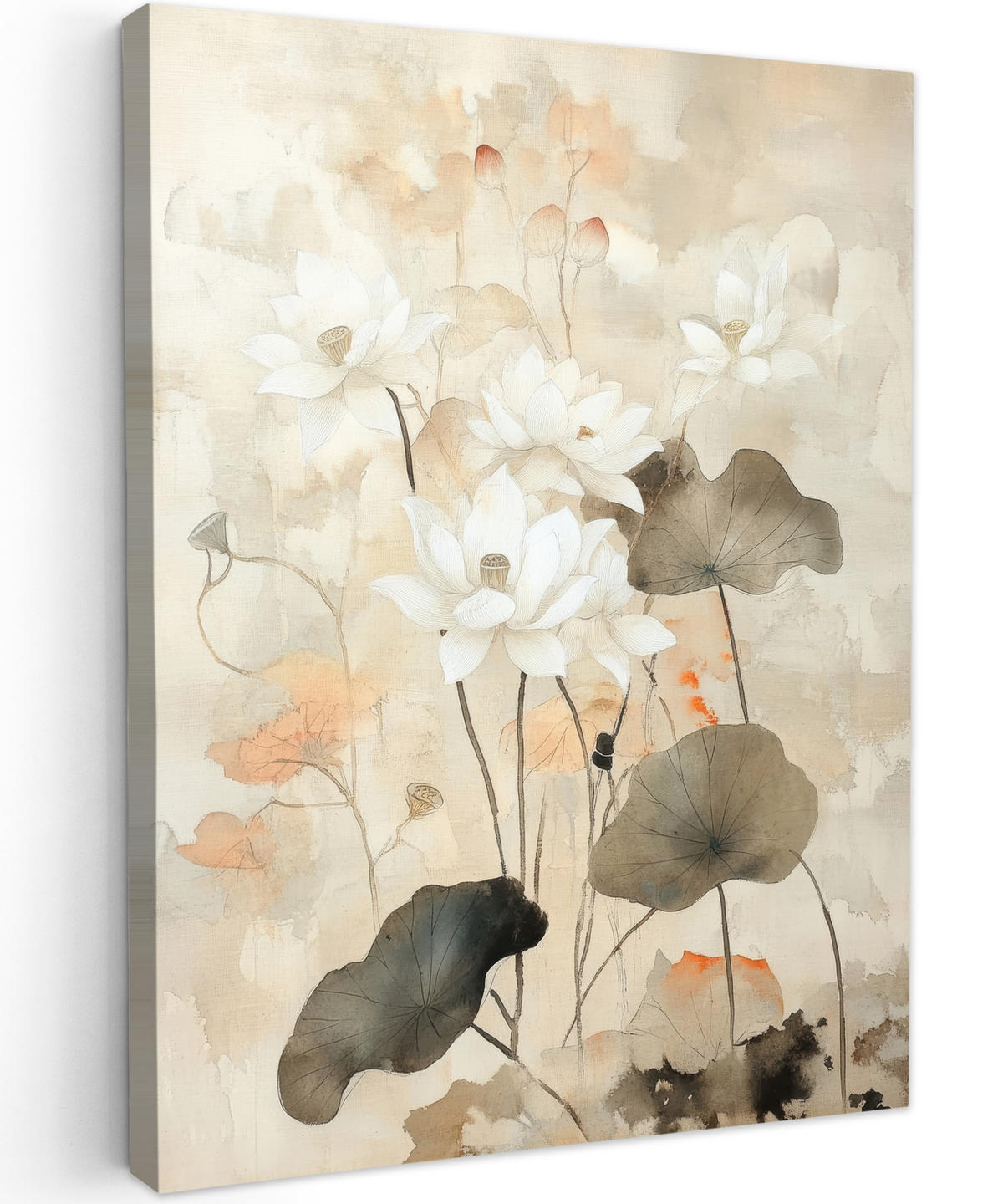 LEINWANDBILD Blumen - Japandi - Wabi sabi 60x80 cm - Sandfarben, Textil (60/80cm) - MuchoWow