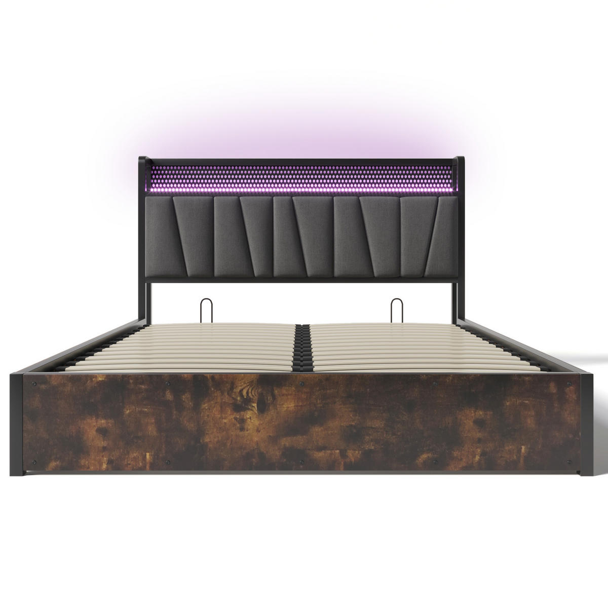 POLSTERBETT 160/200 cm mit Matratze, LED-Kopfteil, USB, Steckdosen und Bettkasten, Grau - Grau, Textil (160/200cm) - Redom