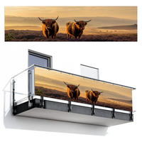 BALKON-SICHTSCHUTZ Schottische Hochlandbewohner - Heide - Landschaft - Tiere - Cognac, Kunststoff (300/85cm) - MuchoWow
