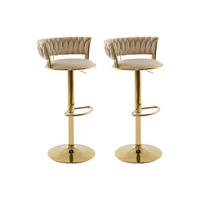 BARHOCKER 2er-Set höhenverstellbar - Samt & goldfarbenes Metall - Beige - LOMYA - Beige, Textil (50/99/51.5cm) - Vente-Unique