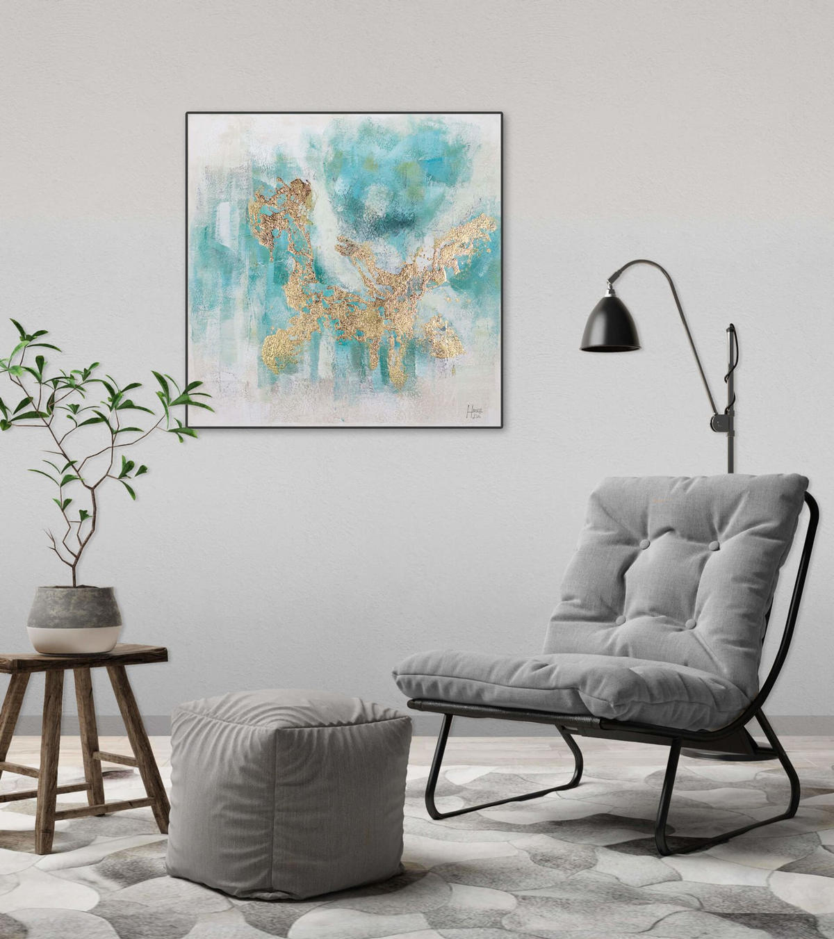 ACRYLBILD HANDGEMALT 60/60 cm - Blau/Goldfarben, Holz/Textil (60/60cm) - KUNSTLOFT
