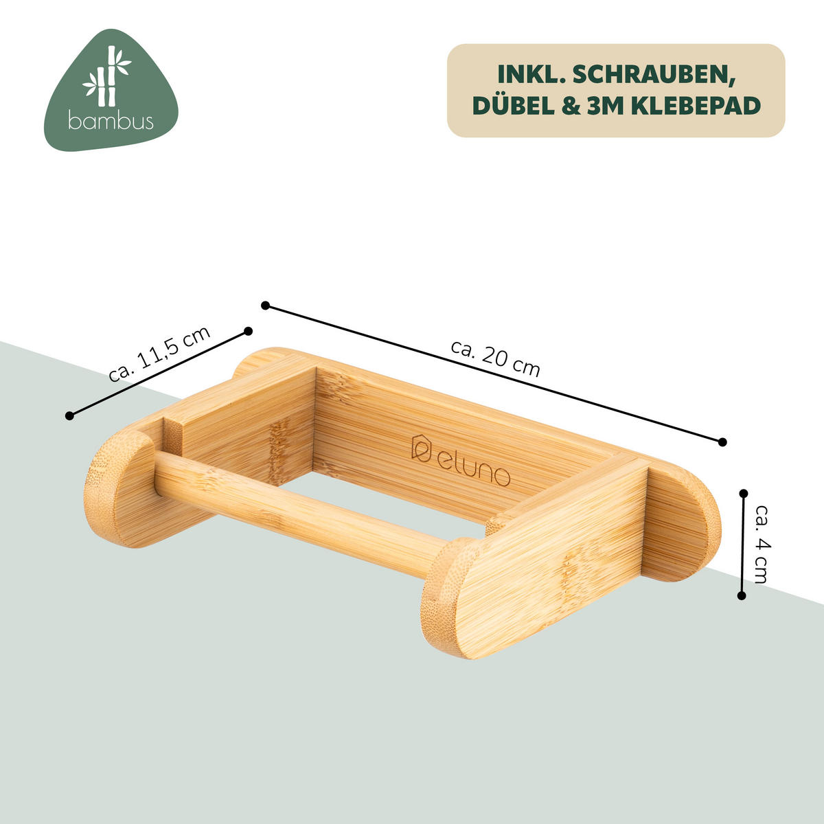 TOILETTENPAPIERHALTER, Bambus, zum Kleben - Braun, Holz (20/4/11.5cm) - eluno
