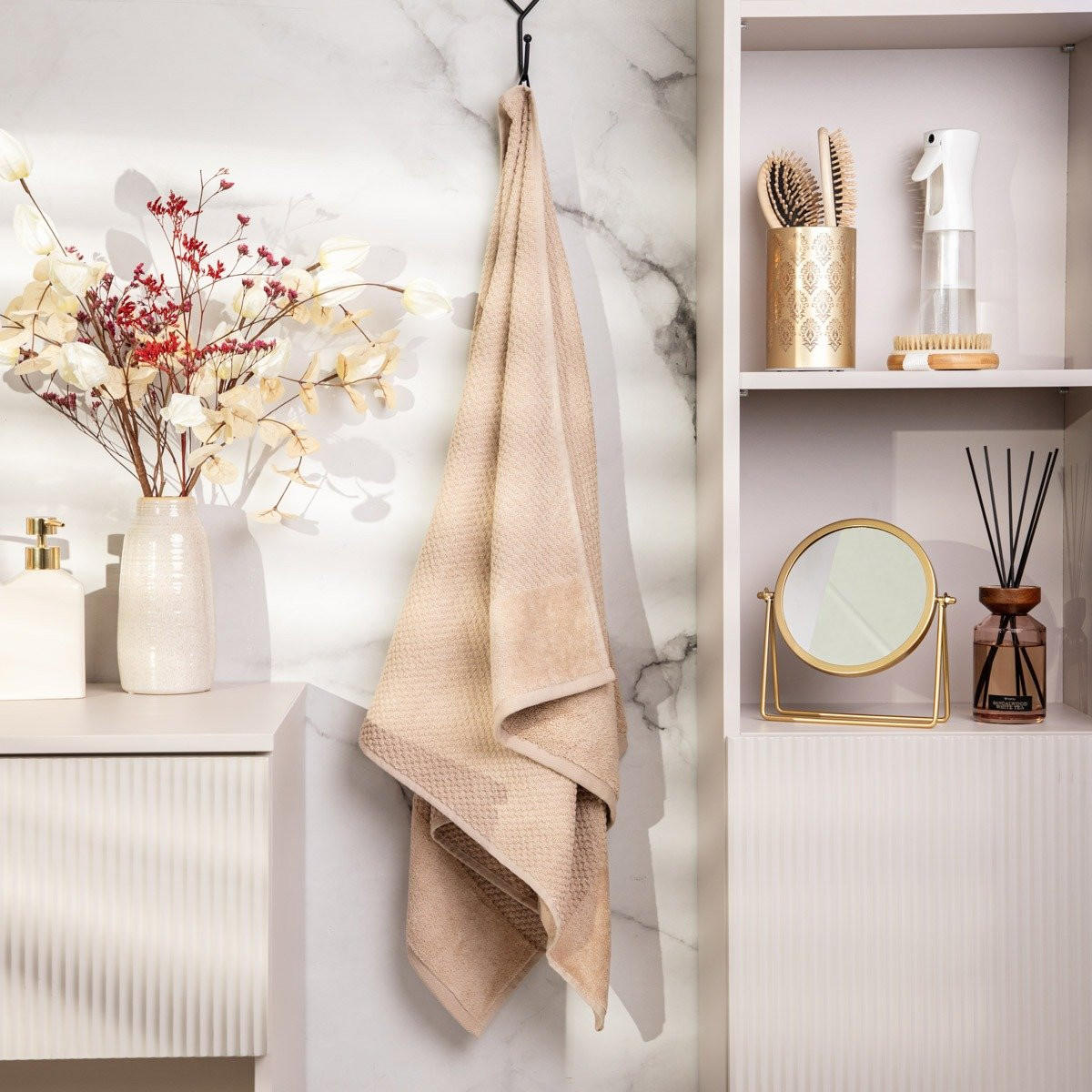 BADETUCH Nasia beige 70/130 cm - Beige, Textil (70/130cm) - Homla