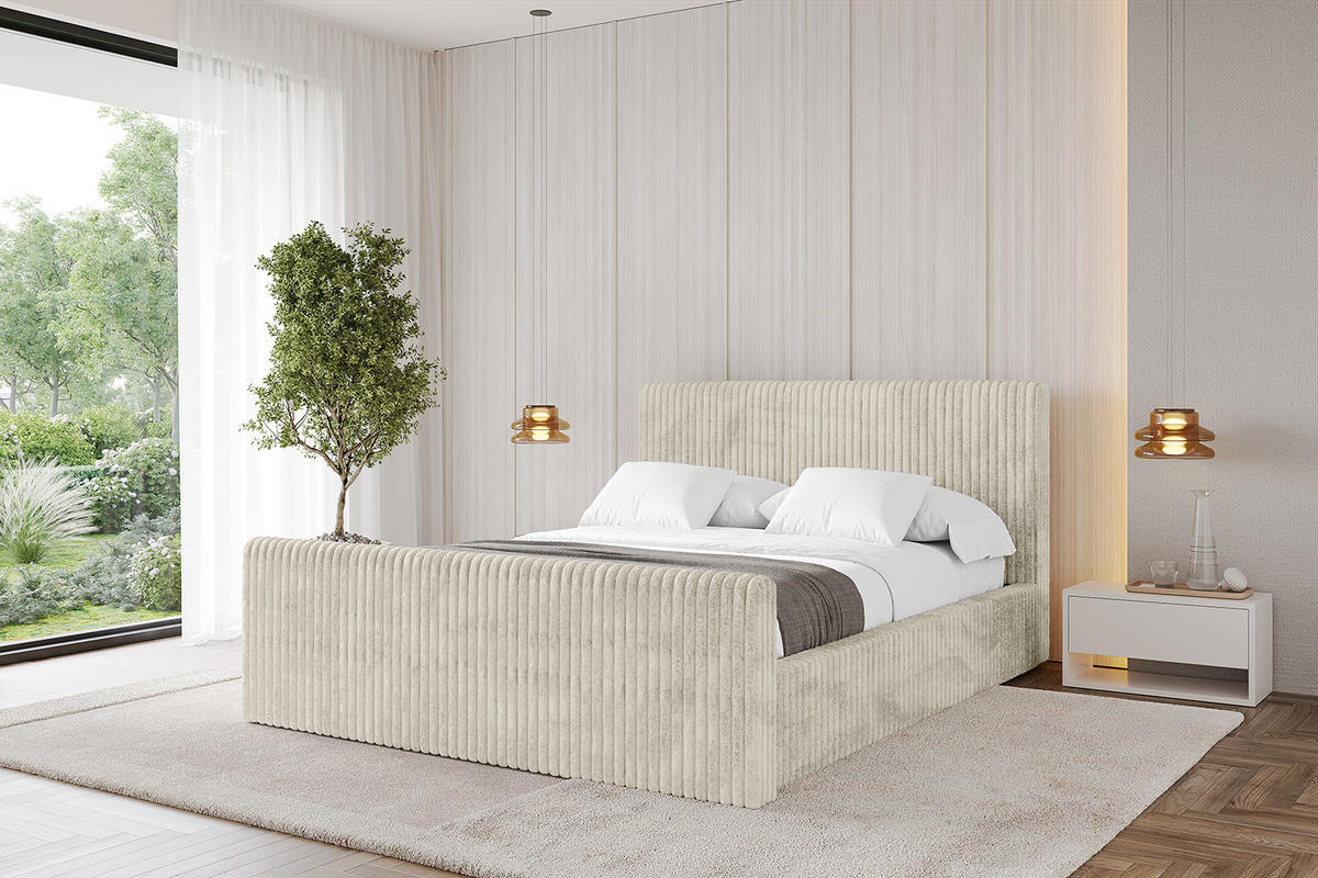 POLSTERBETT mit Bettkasten, Fußteil und Lattenrost, Boxbett mit Matratze H3/H4 - ALOVA-Z-V1 - Beige, Holzwerkstoff/Textil (180/200cm) - ALTDECOR