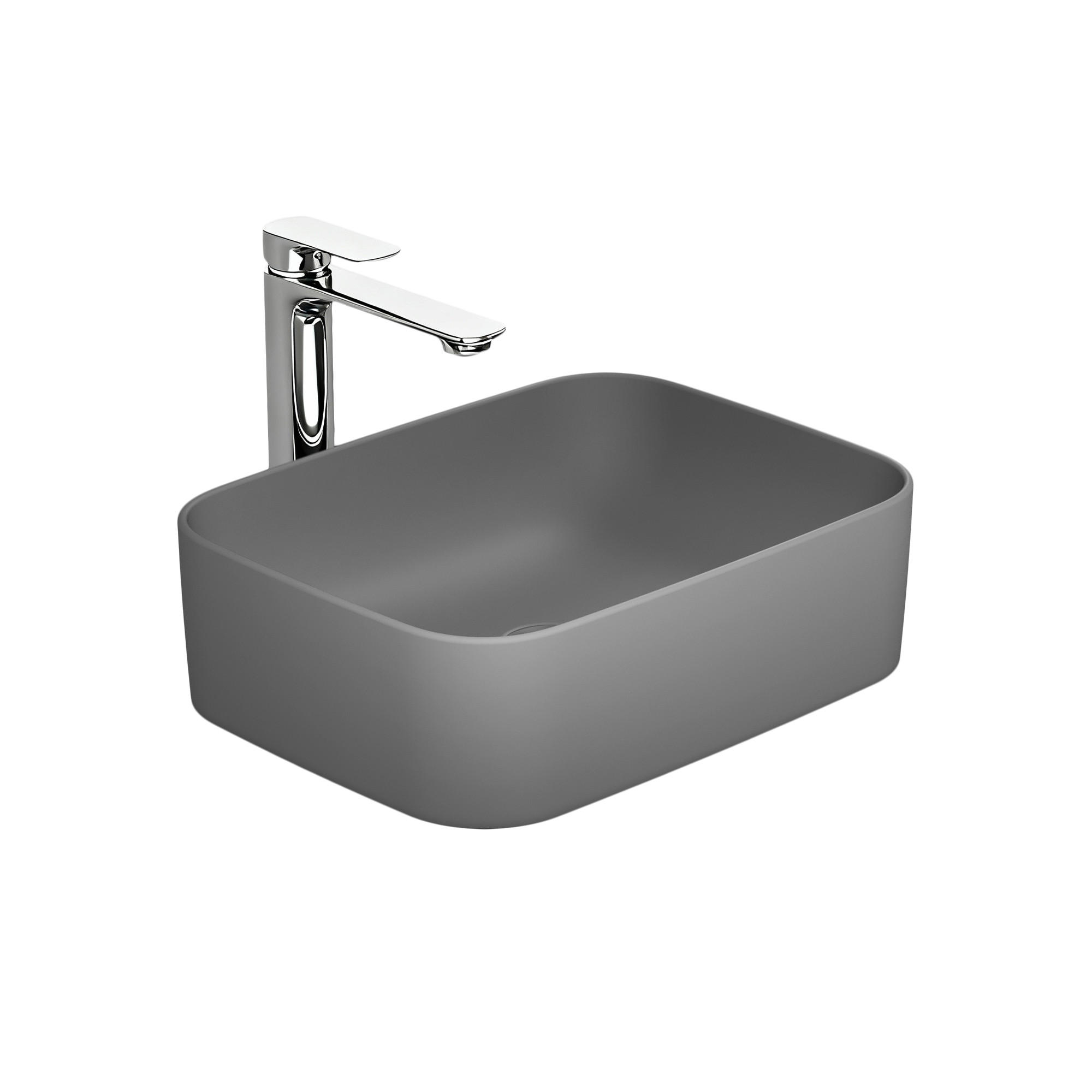 WASCHBECKEN Keramik Rechteck Abgerundete Matt Dunkelgrau 50,5 / 38 / 15 cm - Schwarz, Keramik (38/15/50.5cm) - EMKE