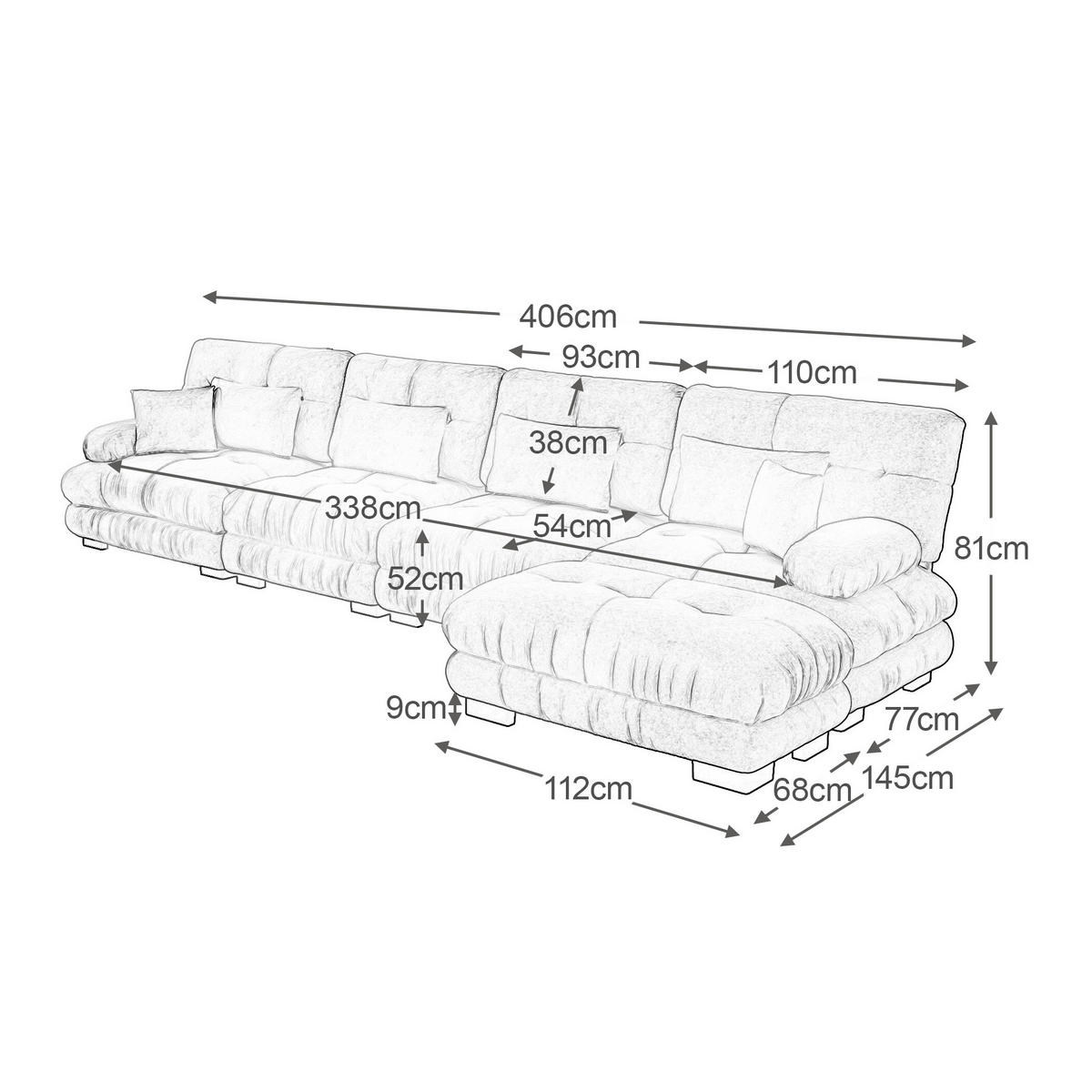 ECKSOFA aus Chenille 406x145x81 cm in Braun mit beweglichem Ottoman - Braun, Textil (145/81/406cm) - Modfu
