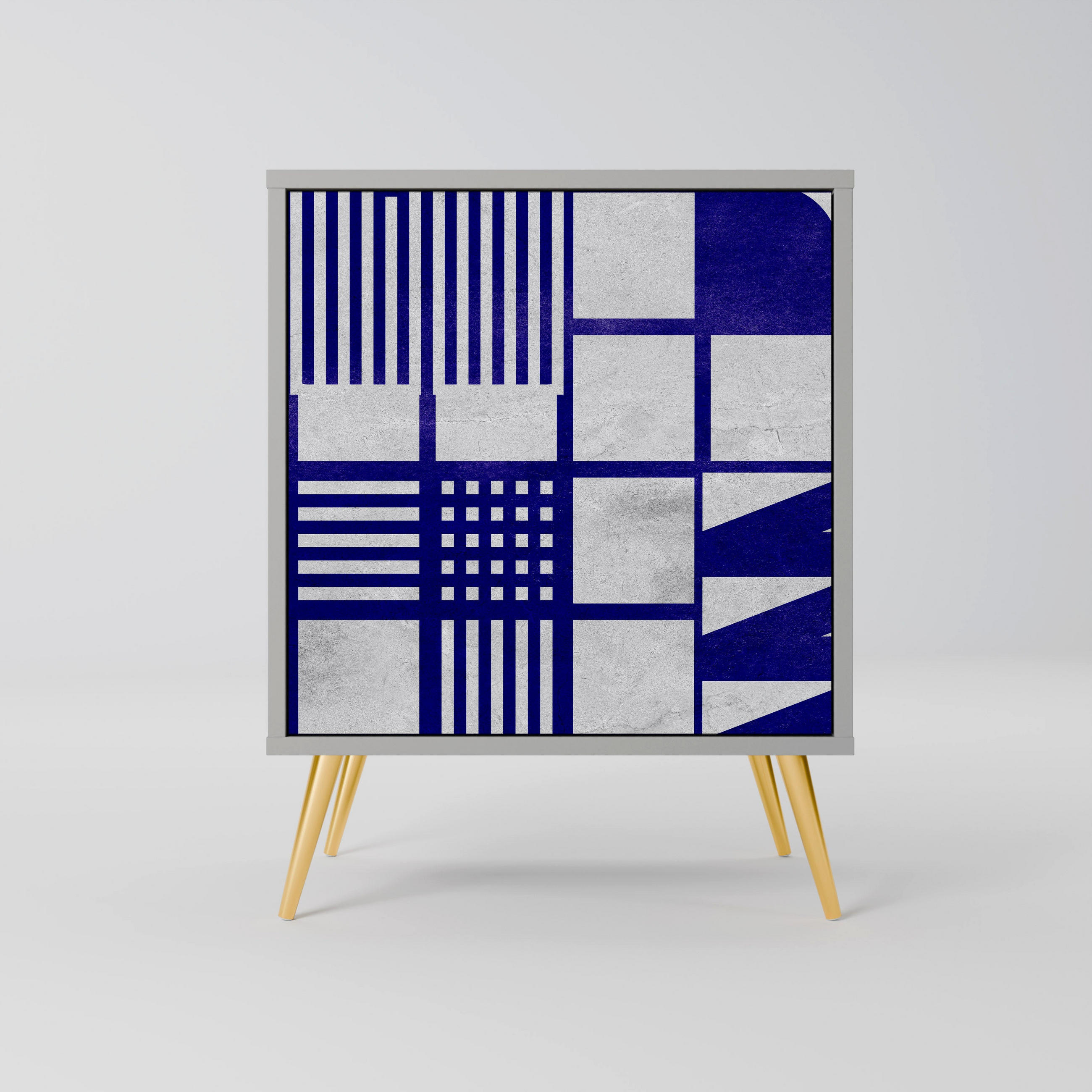 SIDEBOARD THE RIGHT PLACES, Grau, 57,5x42x75,5 cm, Goldfarbene Metallfüße - Goldfarben/Multicolor, Holzwerkstoff/Metall (57.5/75.5/42cm) - SpaceRebels