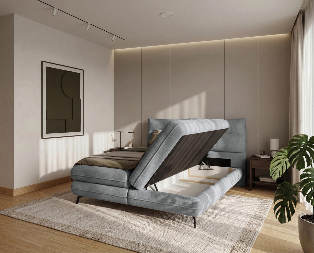 BOXBETT Verse 160 x 200 Einzelbett mit hochwertiger Bonell-Matratze und Topper T30 - Dunkelgrau - Dunkelgrau, Holz (160/200cm) - Homesy