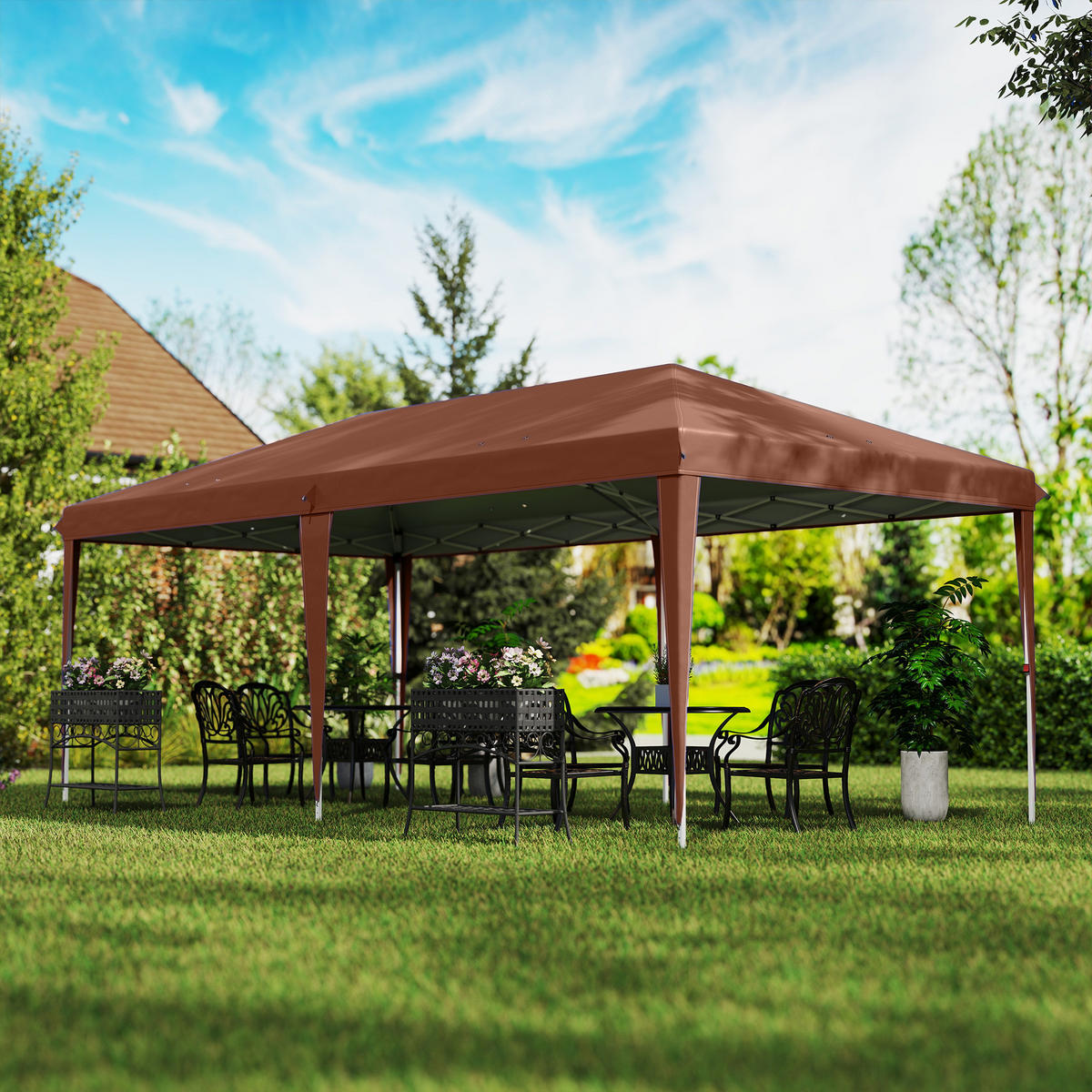PAVILLON, faltbar mit 3-fach verstellbarer Höhe, 6x3 m, Kaffee - Braun, Metall (295/270/585cm) - Vallsero
