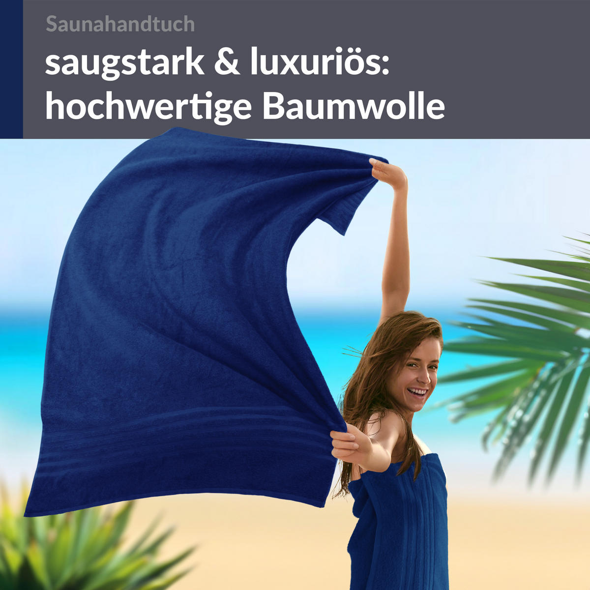 SAUNATUCH 80x200 cm 2er Set London Marine Blau - Dunkelblau, Textil (80/200cm) - Lashuma