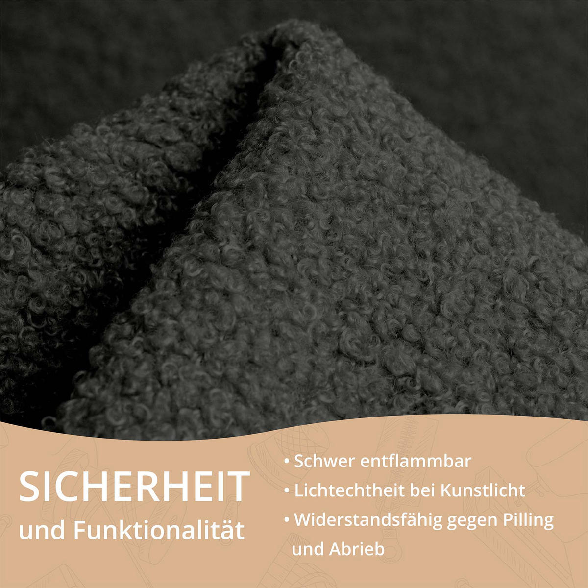 BOUCLESTOFF Quelle Dunkelgrau– 315 g/m², 140 cm breit, weich & robust, feuer- & UV-resistent - Schwarz, Textil (140/100cm) - Dreamroots
