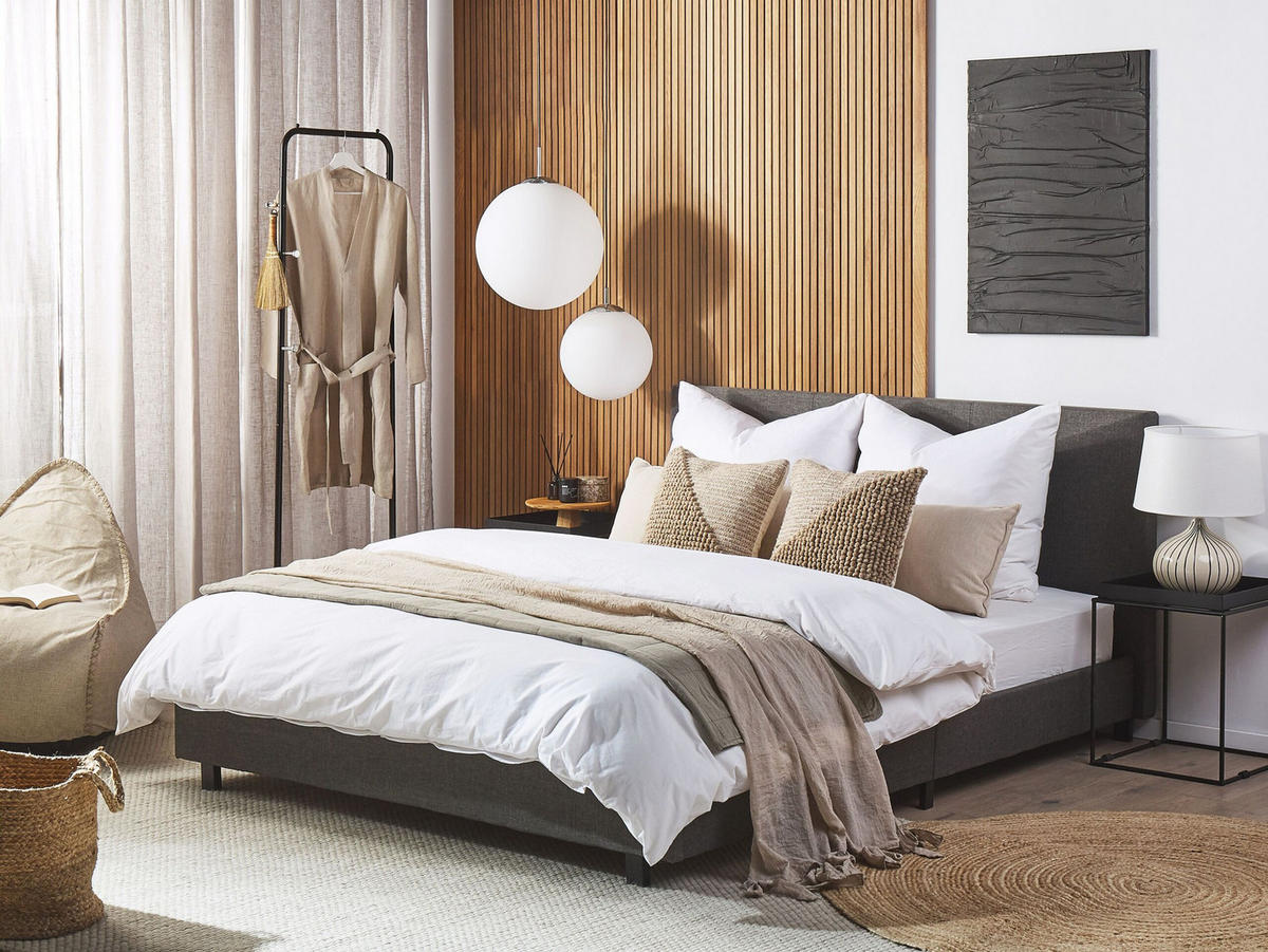 POLSTERBETT 180/200cm Grau Albi - Grau, Textil (180/200cm) - Beliani