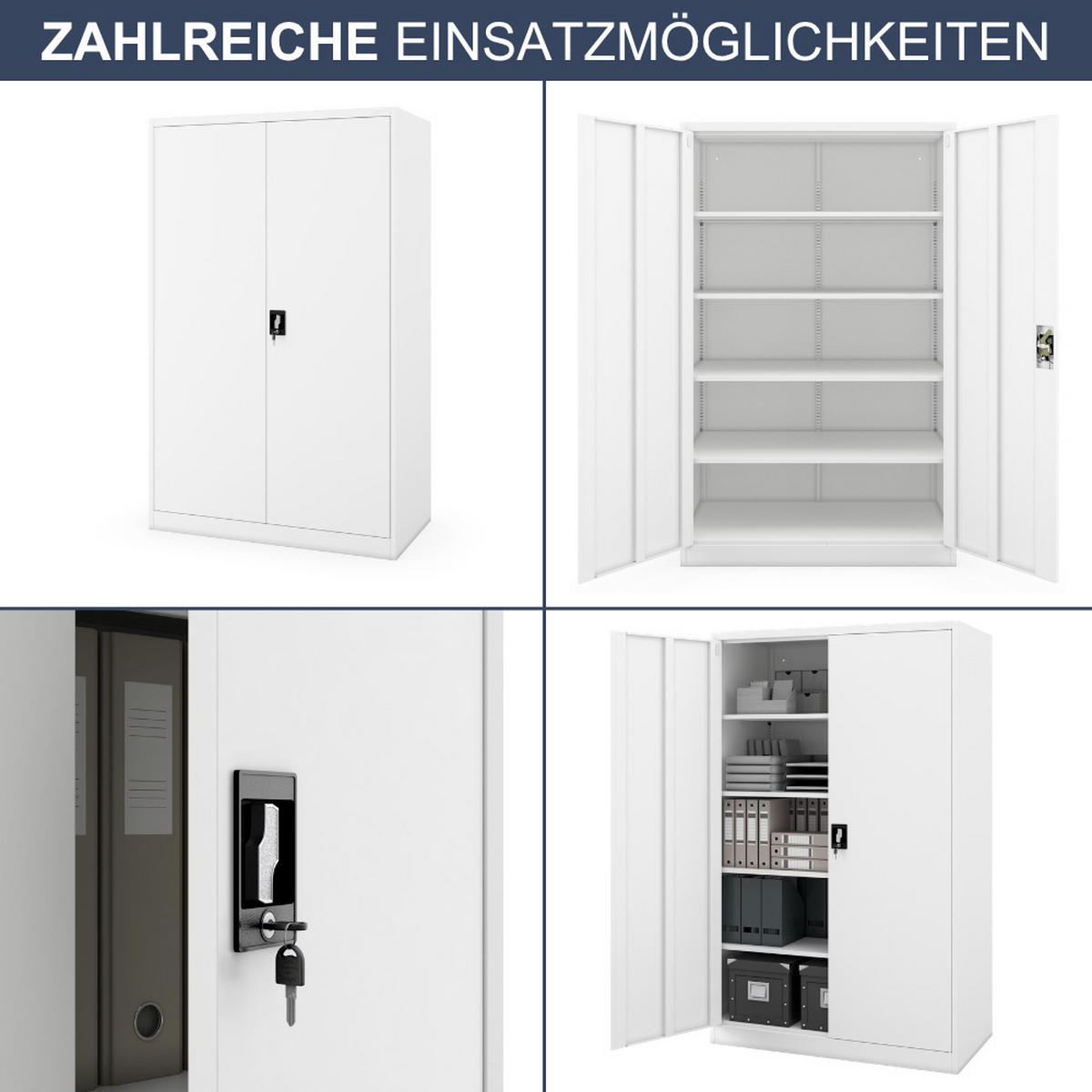 AKTENSCHRANK abschließbar KADO Flügeltüren 185x115x60cm Weiß - Weiß, Metall (115/185/60cm) - DELUKE