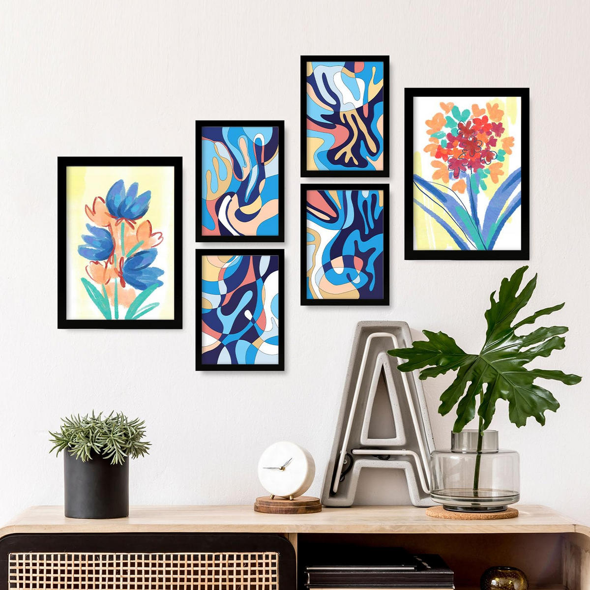 POSTER Set Mit 6 Venenflora In Blume Zusammenfassung Ästhetische Dekorative Gemälde Für Ihr Wohnzimmer, Schlafzimmer, Zuhause A3 & A4 Schwarzer Rahmen - Schwarz, Papier (29/3cm) - Nacnic