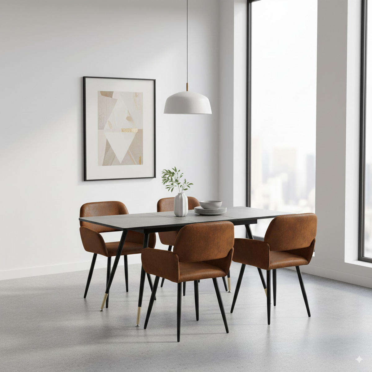 ESSTISCH SET mit ausziehbarem Tisch und 4 bequemen Stühlen - Schwarz/Braun, Holzwerkstoff/Metall (80/75/160cm) - Urban Meuble