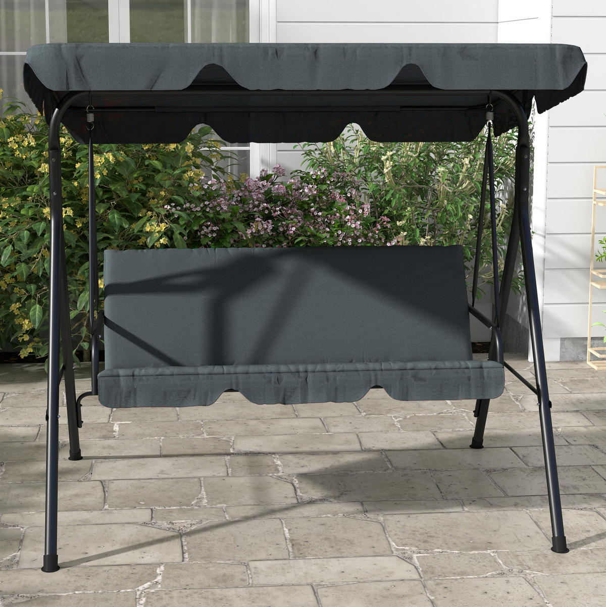 HOLLYWOODSCHAUKEL 172/110/153 cm mit neigbarem Sonnendach und gepolstertem 3-Sitzer, Grau - Grau, Textil (110/153/172cm) - Redom