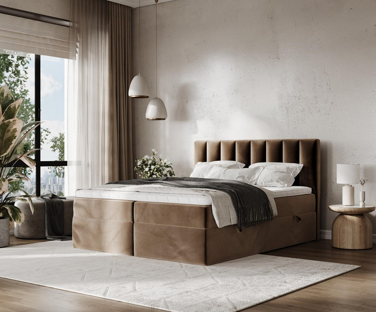 BOXBETT Bari 200/200 cm Braun im Paros Stoff - Braun, Holz/Holzwerkstoff (200/200cm) - AltaBeds