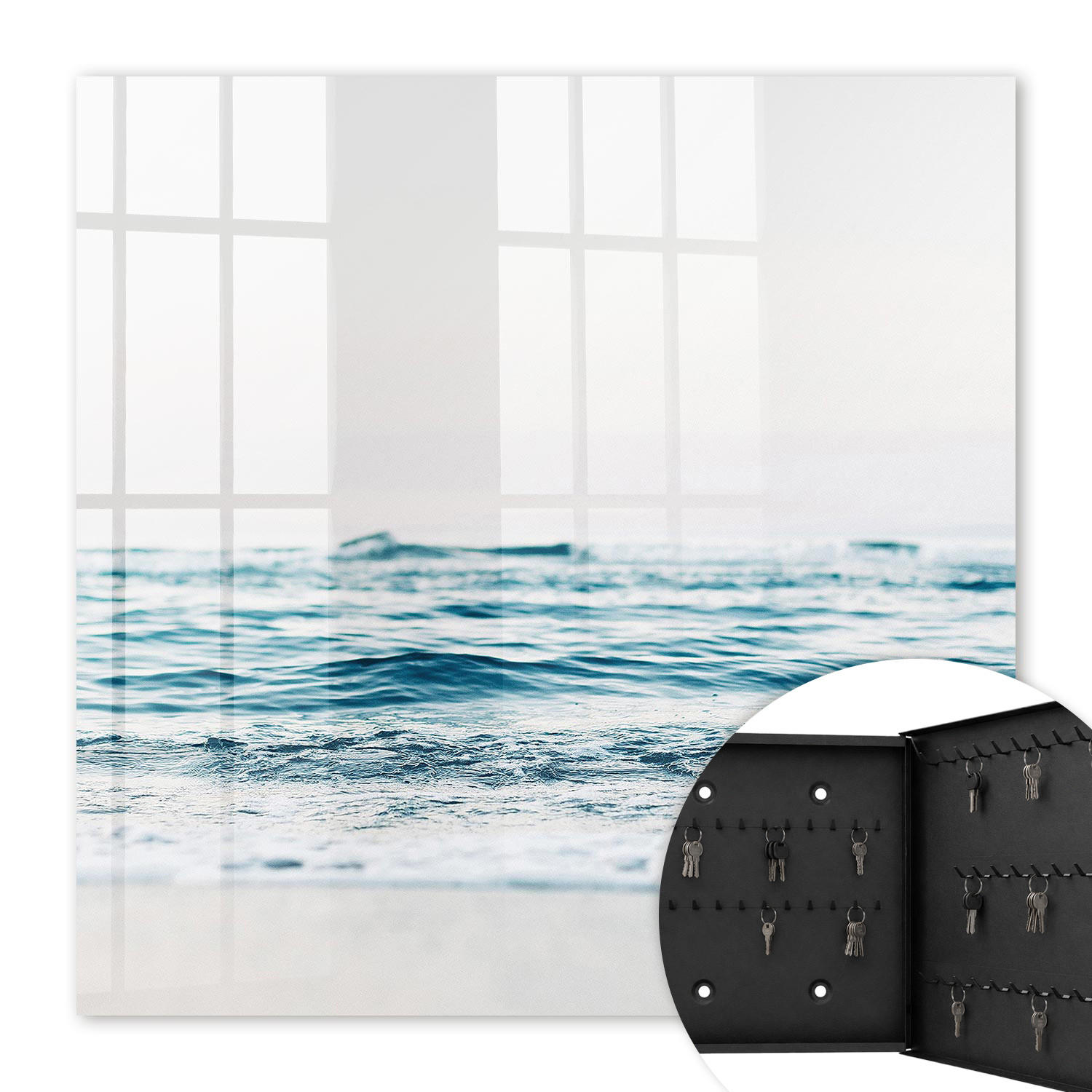 SCHLÜSSELBOX Schwarz 30x30 cm- Türöffnung nach rechts - Meeresfrieden - Blau, Metall (30/30/5cm) - TULUP