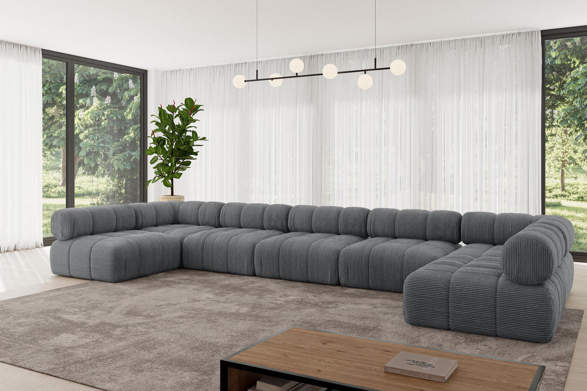 WOHNLANDSCHAFT modulares Sofa Garvo-U3 - 475x190x70 cm Dunkelgrau Cord - Dunkelgrau, Holzwerkstoff/Textil (475/70/190cm) - ALTDECOR