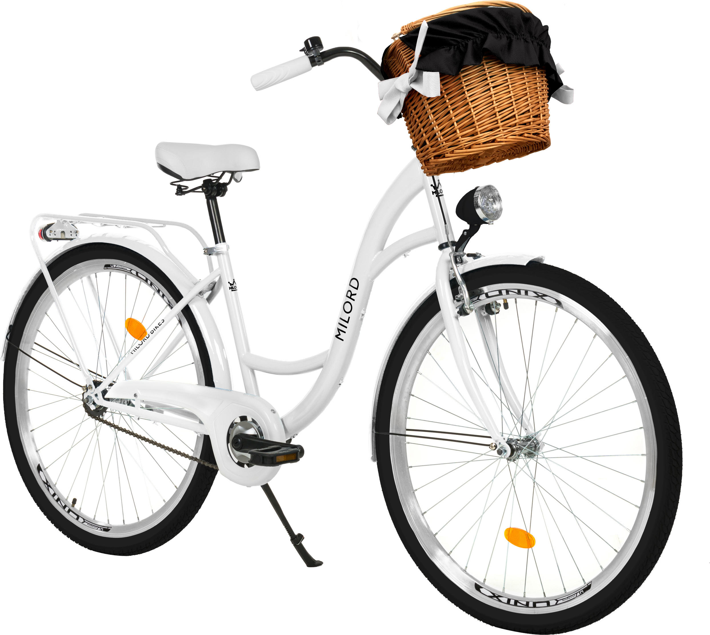 CITY-FAHRRAD Milord mit Weidenkorb, 28 Zoll, Weiß, 1-Gang - Weiß, Metall (46cm) - Milordbikes