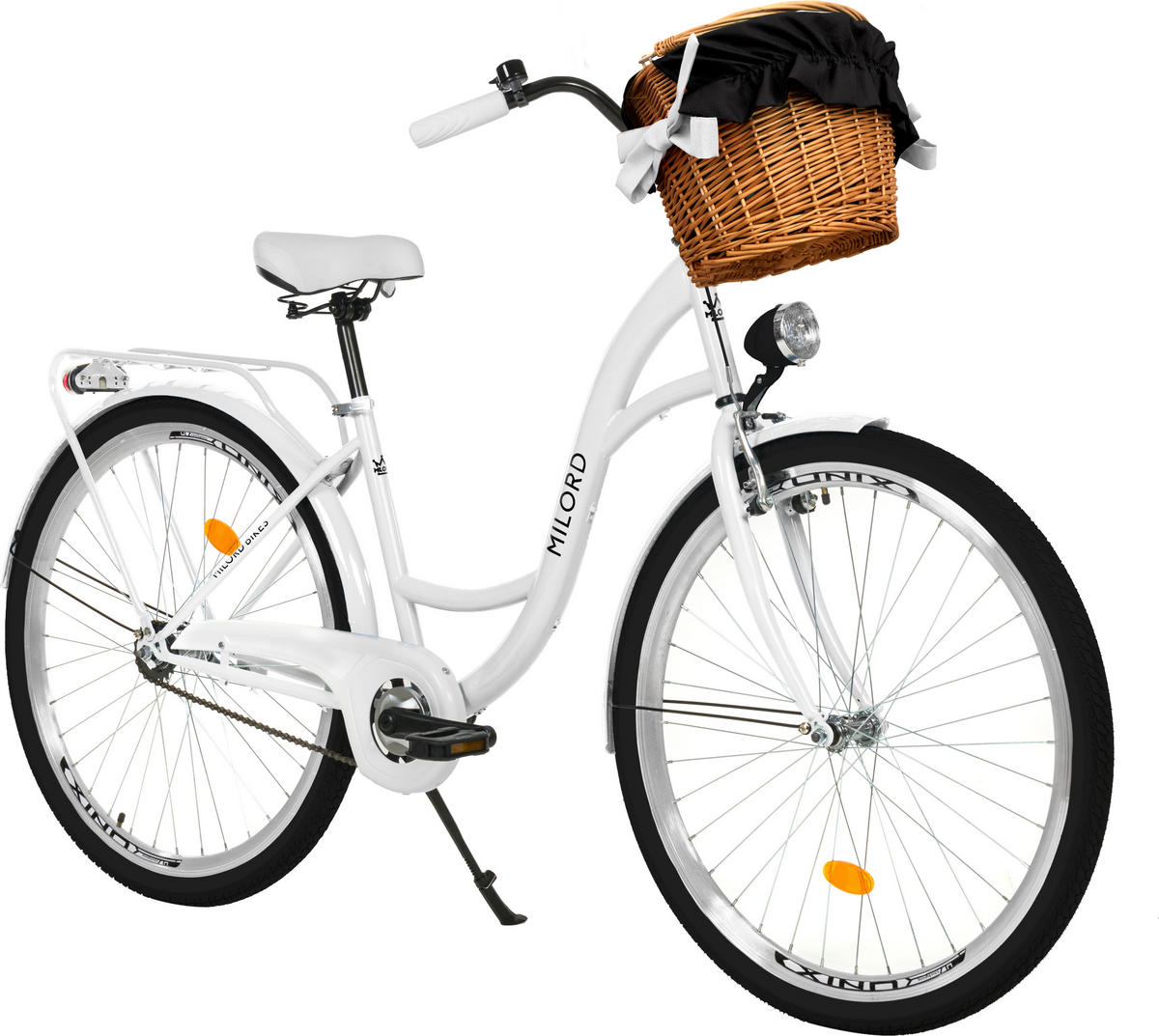 CITY-FAHRRAD Milord mit Weidenkorb, 28 Zoll, Weiß, 1-Gang - Weiß, Metall (46cm) - Milordbikes
