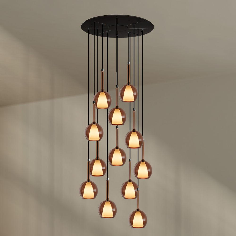 GALERIELEUCHTE Belluna 12-flammig Braun Ø 14cm - Braun, Glas (14/14/35cm) - s.luce