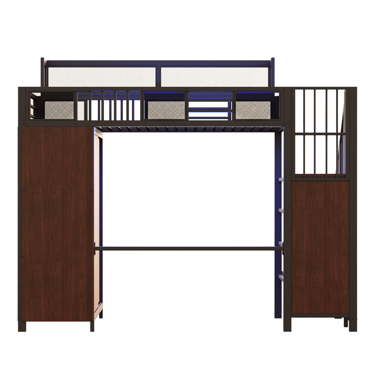 HOCHBETT 90/200 cm DE-01489, in Schwarz, mit Kleiderschrank, Sicherheitsleiter und LED-Beleuchtung - Schwarz, Metall (90/200cm) - ComfortXL