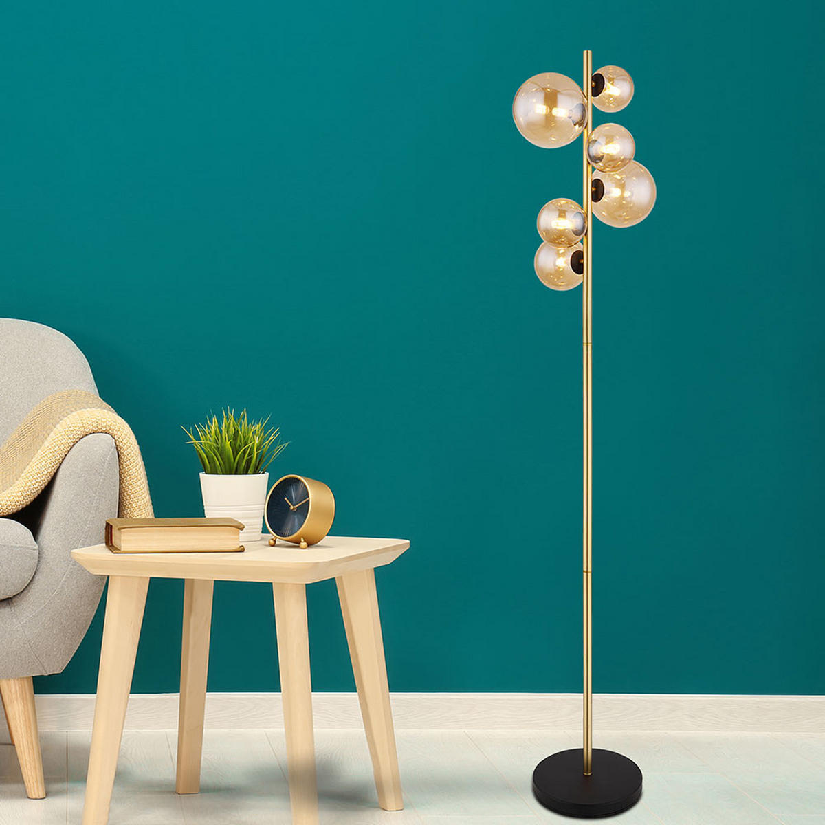 LED STEHLEUCHTE RIHA Glas Amber Orange - Orange, Glas (28.5/26.5/155cm) - Globo Lighting