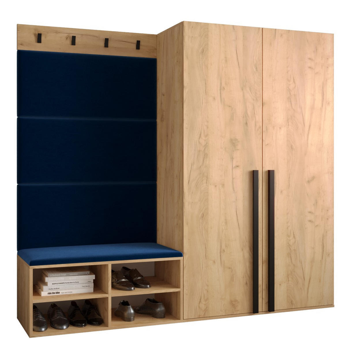 GARDEROBEN-SET 184/184/42 - Eichefarben/Schwarz, Holz/Kunststoff (184/184/42cm) - MÖBEL KRYSPOL