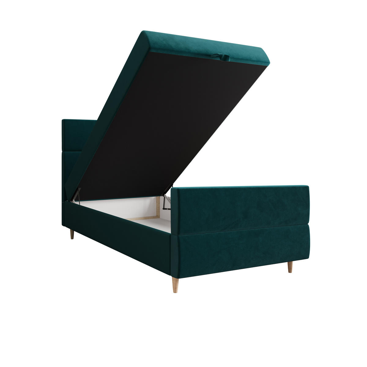 BOXBETT FLO PLUS 90x200 Itaka 39, mit Matratze H3, Bonell und Topper, Türkis - Türkis, Holz/Textil (90/200cm) - Bedante