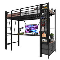 HOCHBETT 90/200 cm aus Metall mit Schreibtisch, 4 Schubladen und LED-Beleuchtung - Schwarz, Metall (90/200cm) - Flora Grace