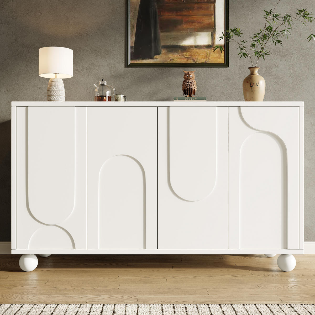 SIDEBOARD Weiß 120cm Stauraum verstellbare Platte Modern Schrank - Weiß, Metall (120/71/35cm) - FLIEKS
