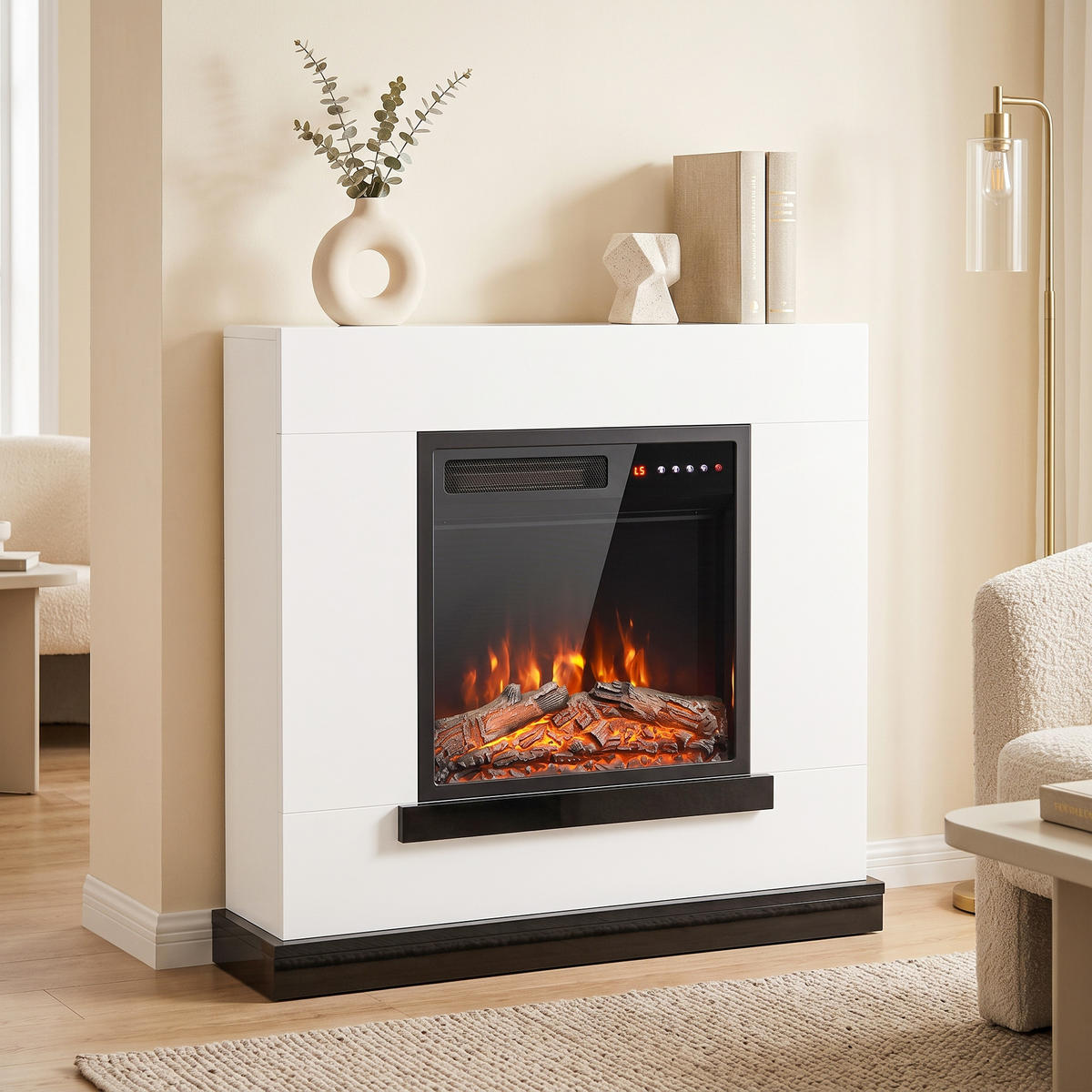 ELEKTROKAMIN Spanplatte Stahl Weiß - Schwarz/Weiß, Holzwerkstoff (23/78.5/80cm) - HOMCOM