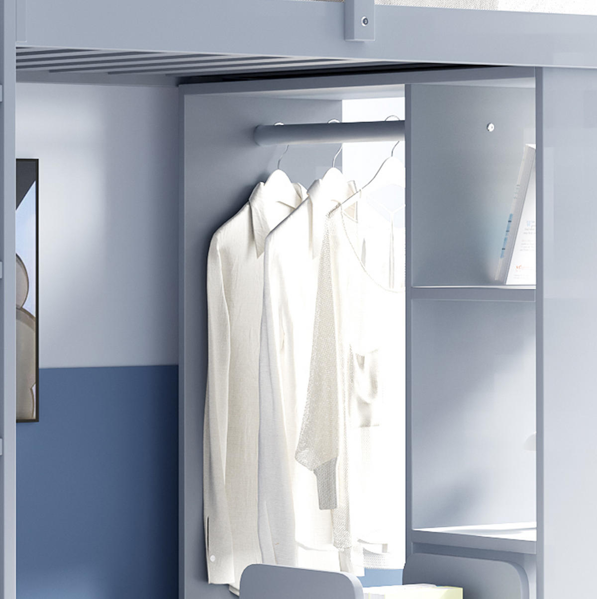 HOCHBETT 90/200 cm grau mit Stauraum und abnehmbarem Trolley mit Matratze - Grau, Holzwerkstoff (90/200cm) - OKWISH