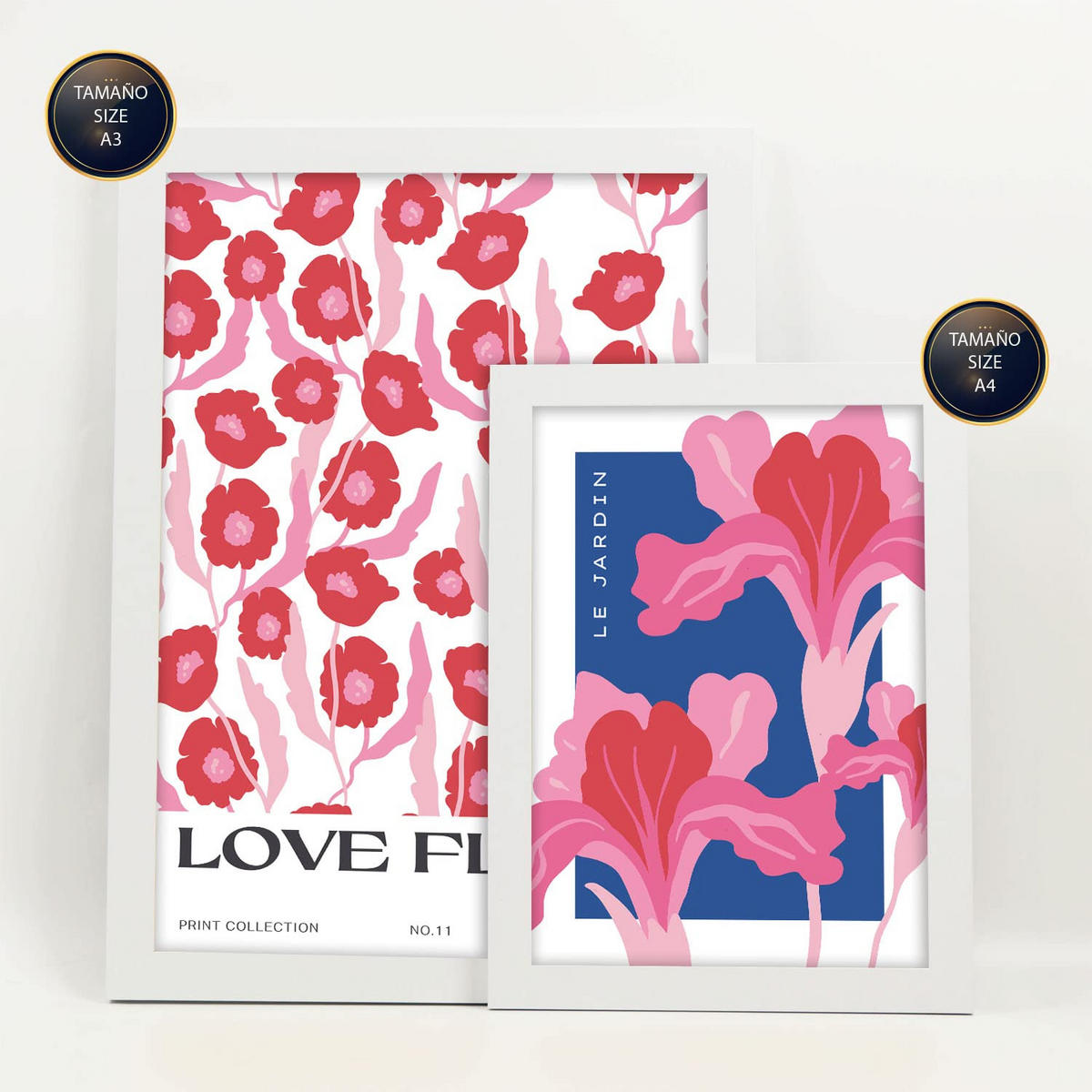 POSTER Set Mit 6 Blumen Blumenliebe Natur Und Botanikdrucke Für Innenarchitektur A3 & A4 Weißer Rahmen - Weiß, Papier (29/3cm) - Nacnic