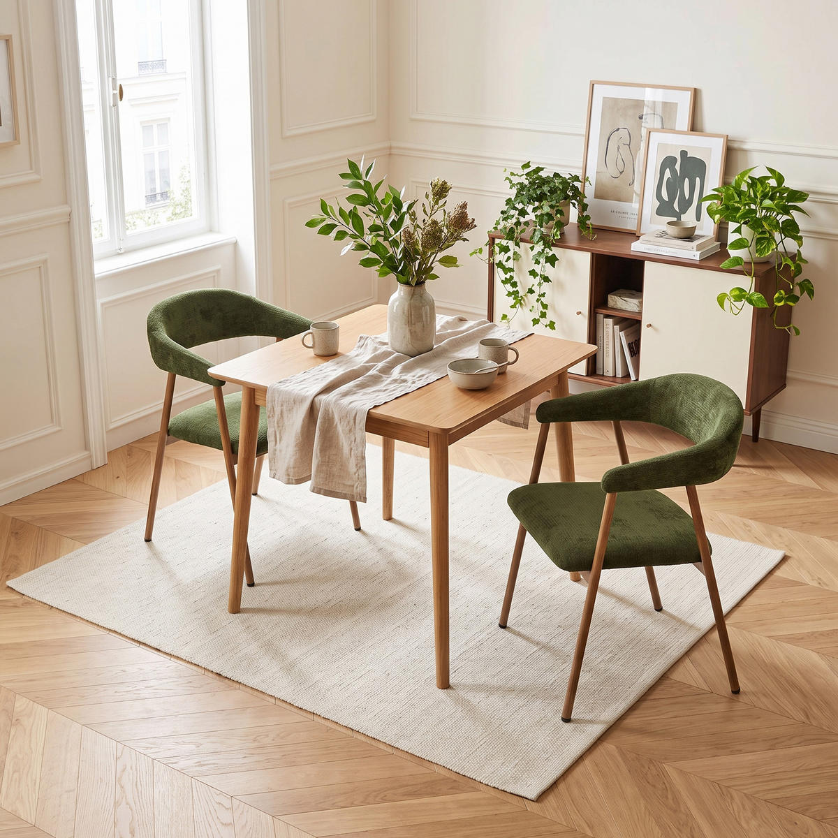 ESSZIMMERSTÜHLE 2er-Set, gepolstert, Chenille, Metallbeine in Holzoptik, Grün - Grün, Textil (61/80.5/59cm) - Meubles Cosy