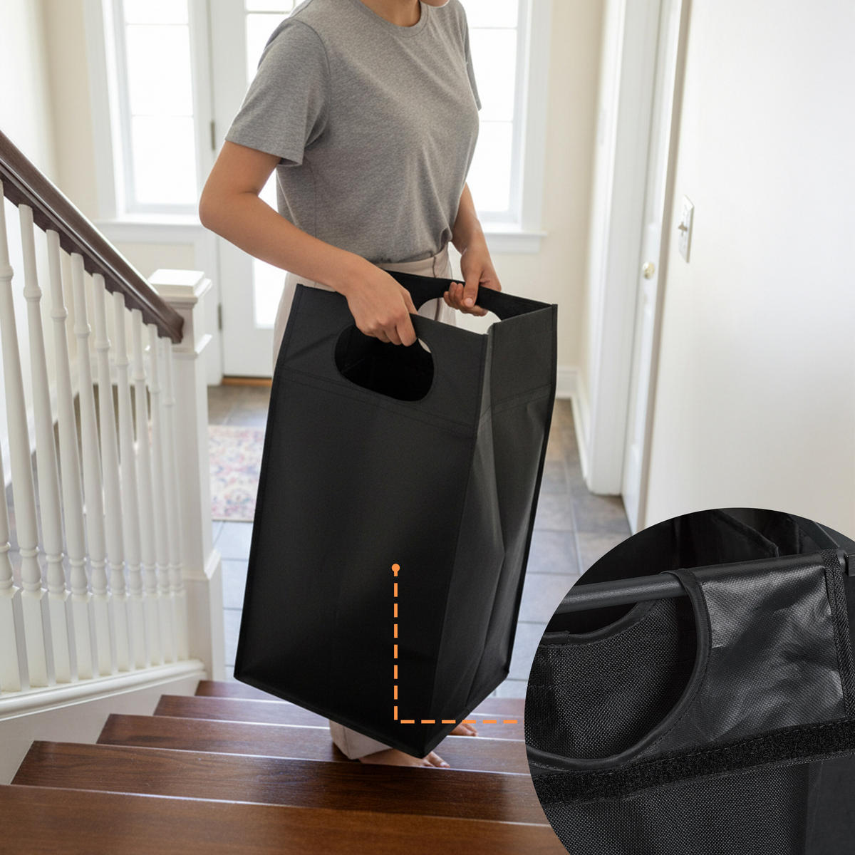 WÄSCHESAMMLER - Schwarz, Holzwerkstoff/Textil (116/72/33cm) - Relaxdays