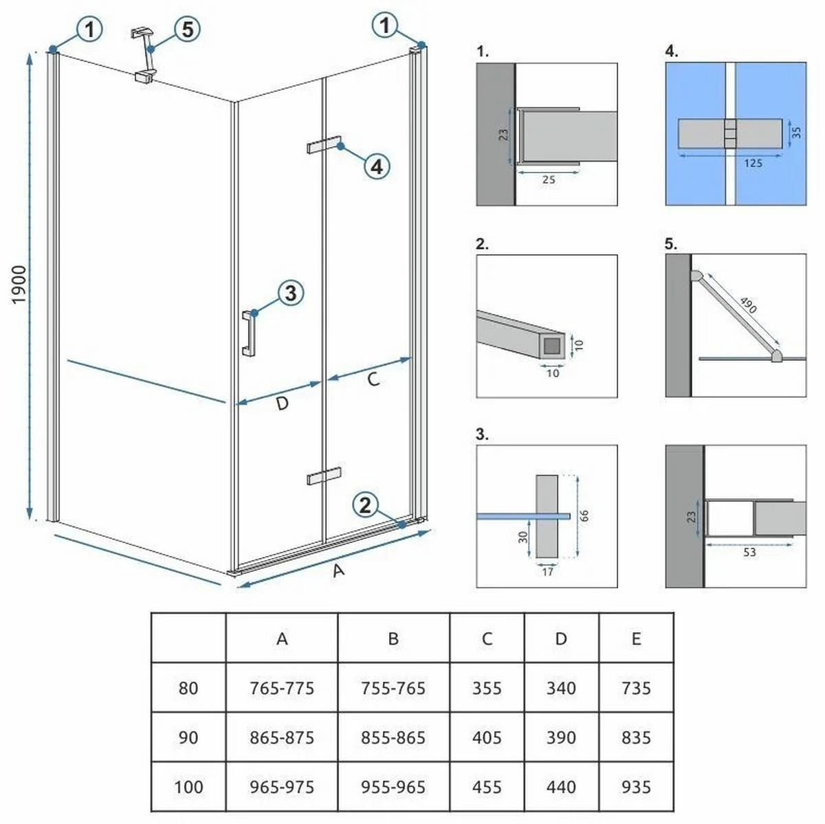 DUSCHKABINE Rea Molier Chrom 80x90 - Chromfarben, Glas (80/90/190cm) - REA