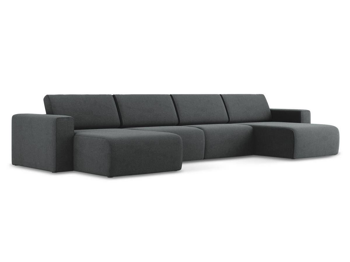 WOHNLANDSCHAFT Strukturstoff Stoff Grau - Beige/Schwarz, Kunststoff/Textil (404/80/167cm) - Makamii