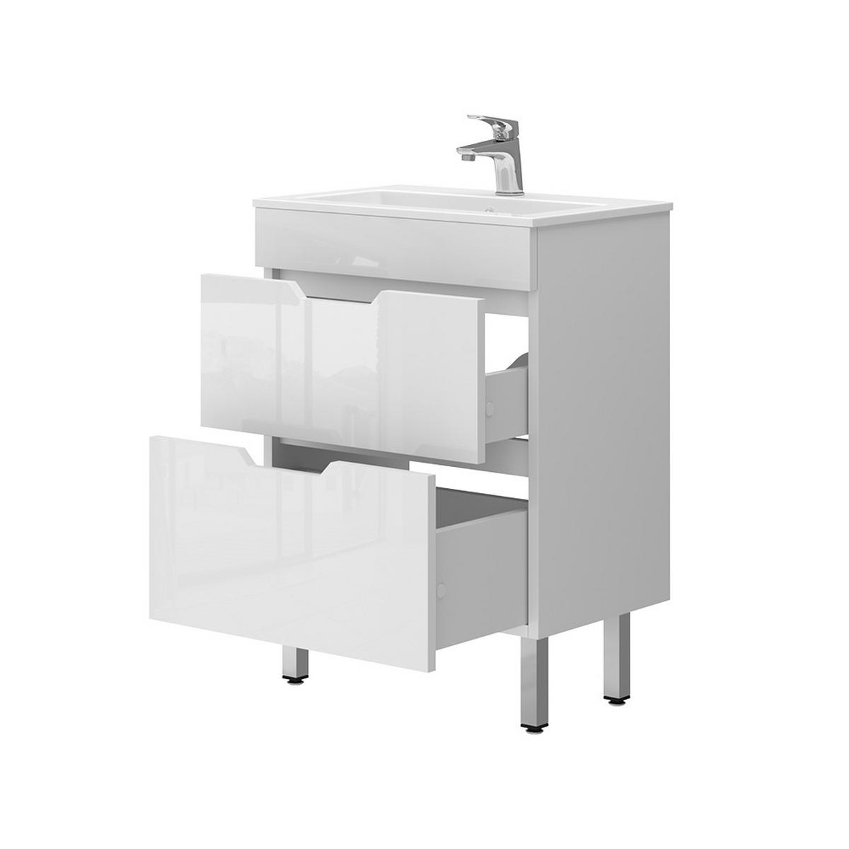 WASCHTISCHKOMBI Clayton, Weiß Hochglanz, 2 Teile, Unterschrank 60 cm - Weiß, Holzwerkstoff (60/81.5/40cm) - Vicco