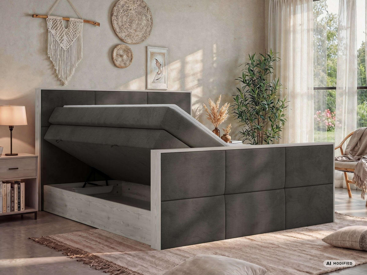 POSTEL BOXSPRING DELNOR KING DUO 140/200 - Tmavě šedá Samet - Topper Visco - H4 - černá/tmavě šedá, textil/plast (140/200cm) - MKS