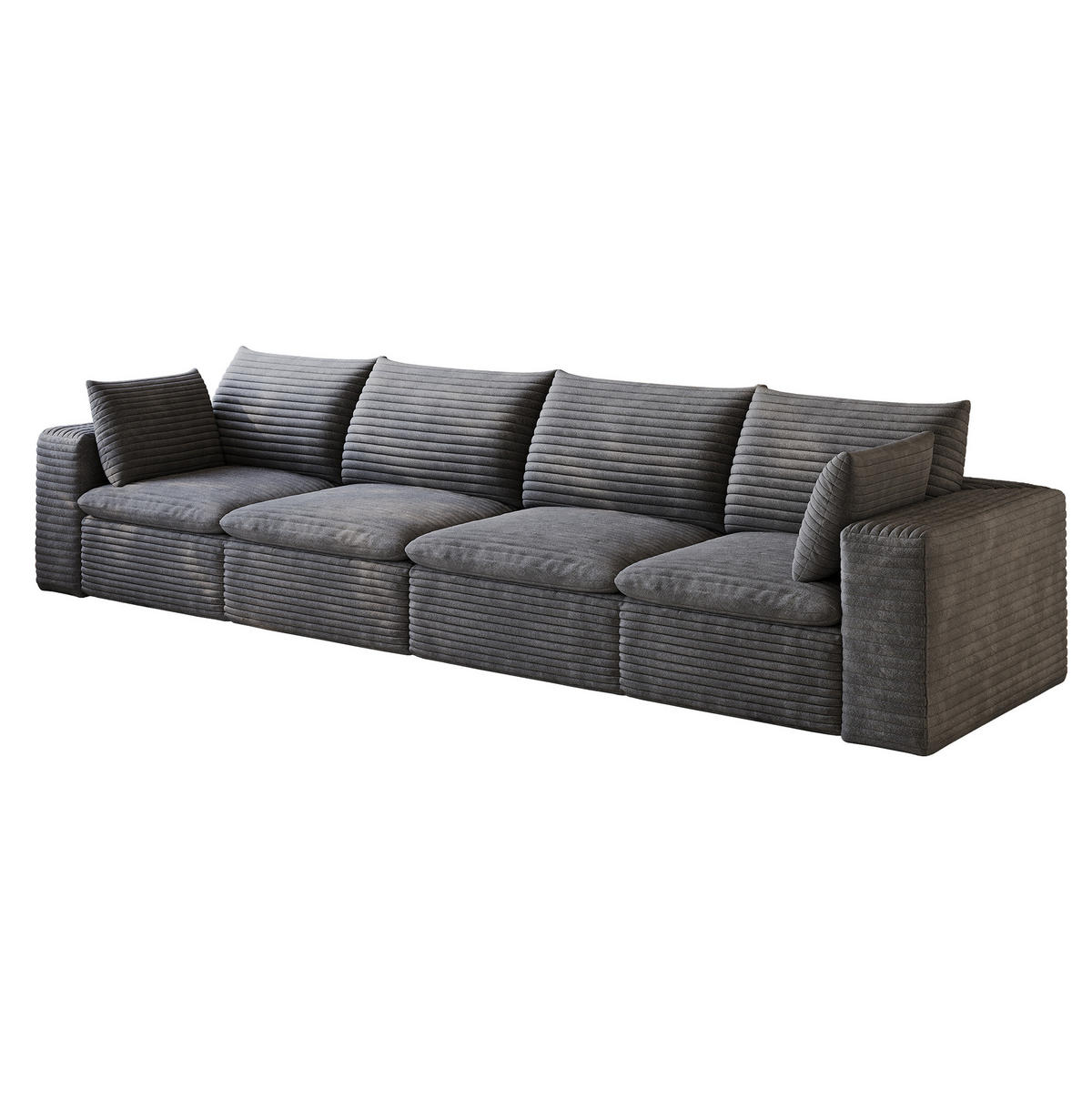 4-SITZER-SOFA aus Stoff Dunkelgrau mit abnehmbarer Polsterung und Schaumstoffkern - Dunkelgrau, Textil (340/60/90cm) - Modfu