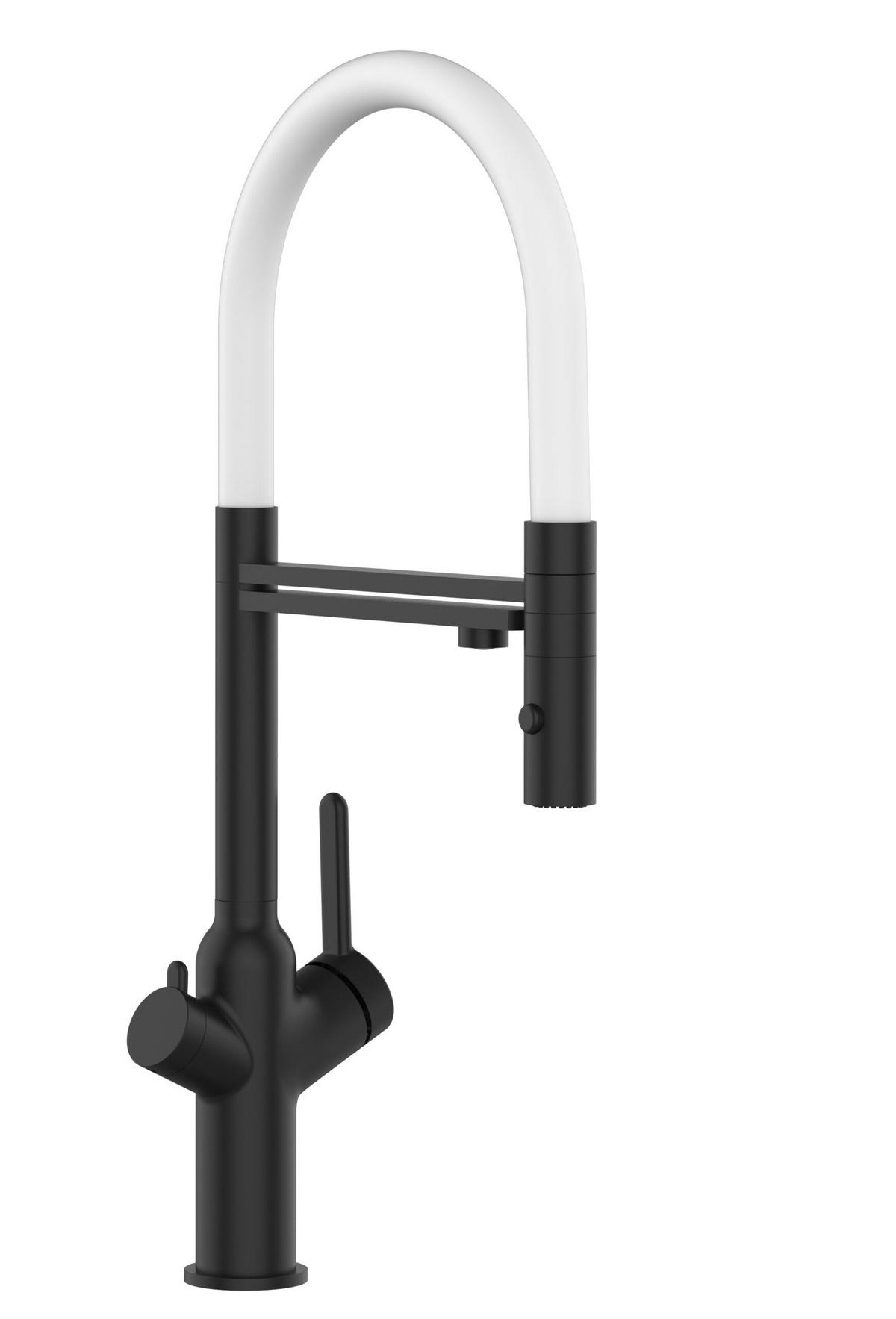 3-WEGE-KÜCHENARMATUR, Schwarz Matt und Weiß, 2-Strahl-Brause - Schwarz/Weiß, Metall (20.61/48/20.61cm) - VIZIO